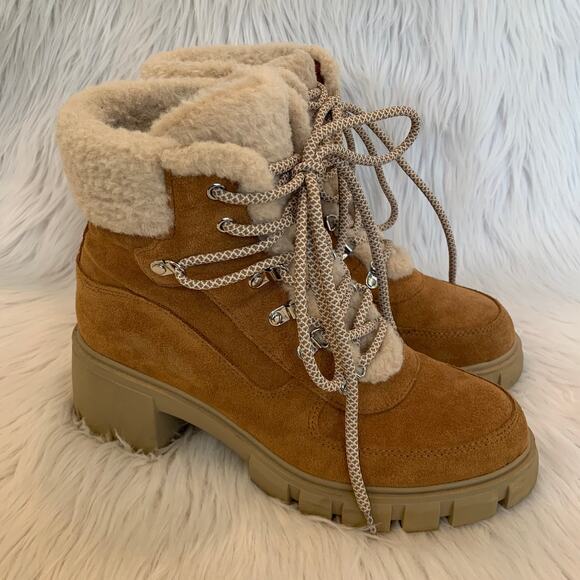 Steve Madden Henlie Snow Boot Faux Shearling Suede Chunky Lace Up Ankle Boot - Picture 2 of 12